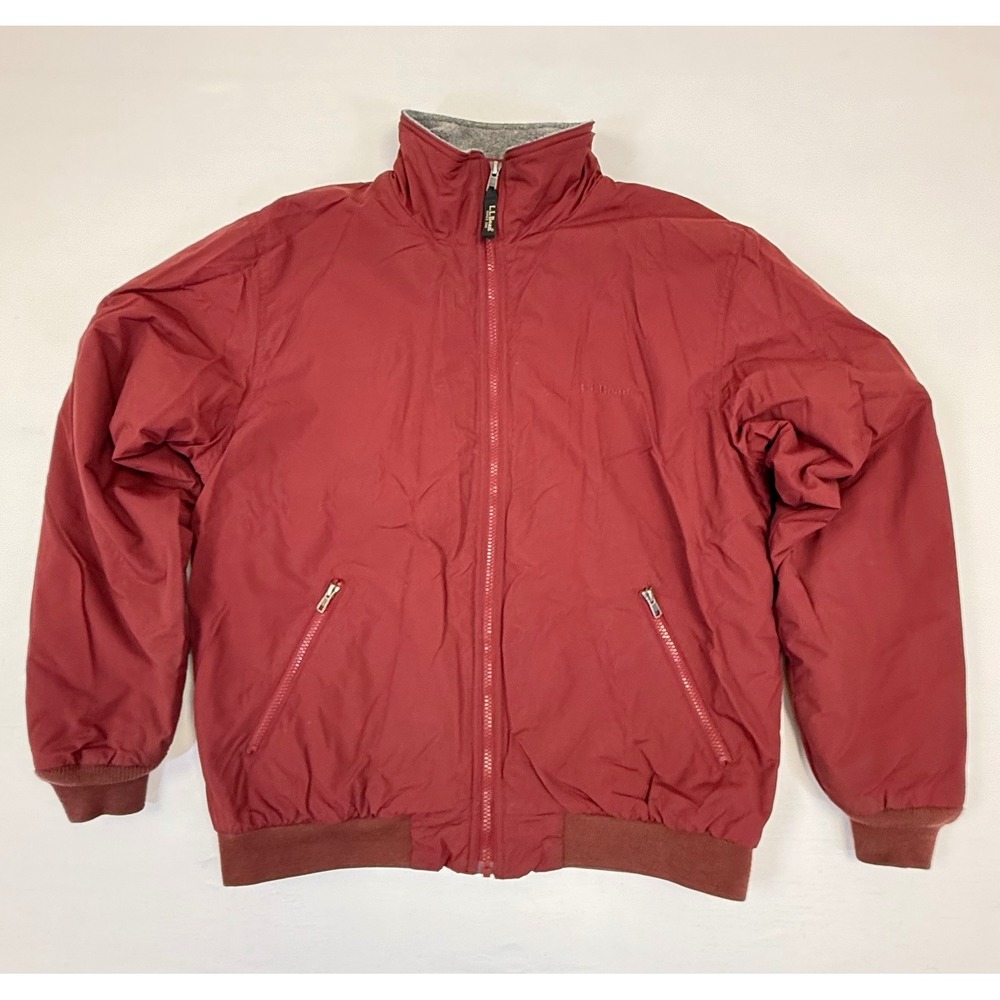 LL Bean Men's M Reg Warm Up Jacket Fleece Lined Nylon Maroon Full Zip 205107